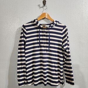 Tommy Bahama Blue Striped Hoodie Shirt Size Small pullover shirt Oversized Small